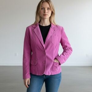 Liz Claiborne Women Magenta Corduroy Blazer Jacket Large‎ Y2K Grandma